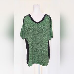 Hocosit Short Sleeve Athletic Workout Shirt Womens Size XL Green Black